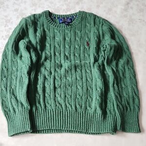 Ralph Lauren Boys Green Cable Knit Crewneck Sweater Size 8